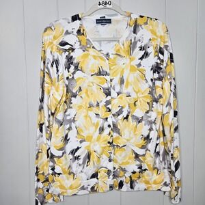 Karen Scott yellow White Black XL Button Up Women's Sweater